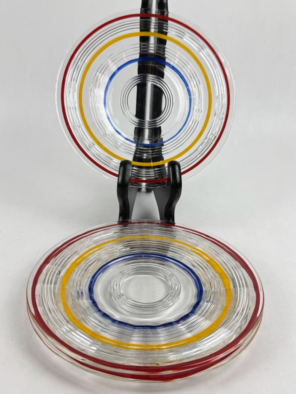 Vintage Anchor Hocking Banded Rings Primary Color Depression Glass Saucers Set/3